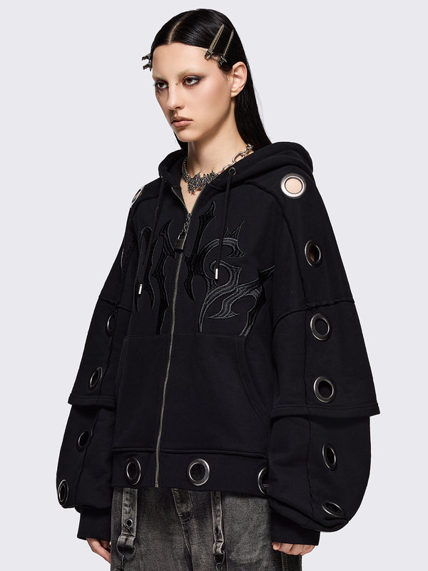 Minga London Hexa Black Zip Up Hoodie
