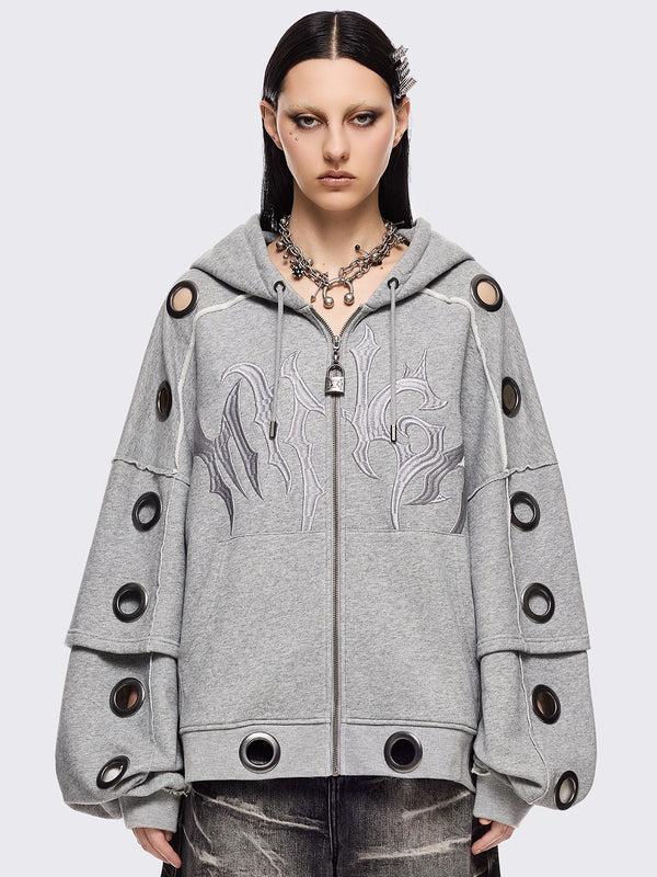 minga london Hexa Grey Zip Up Hoodie