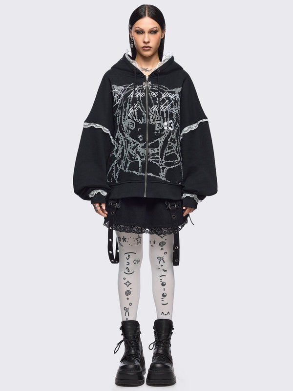 Minga London Ip Address Black Zip Up Hoodie