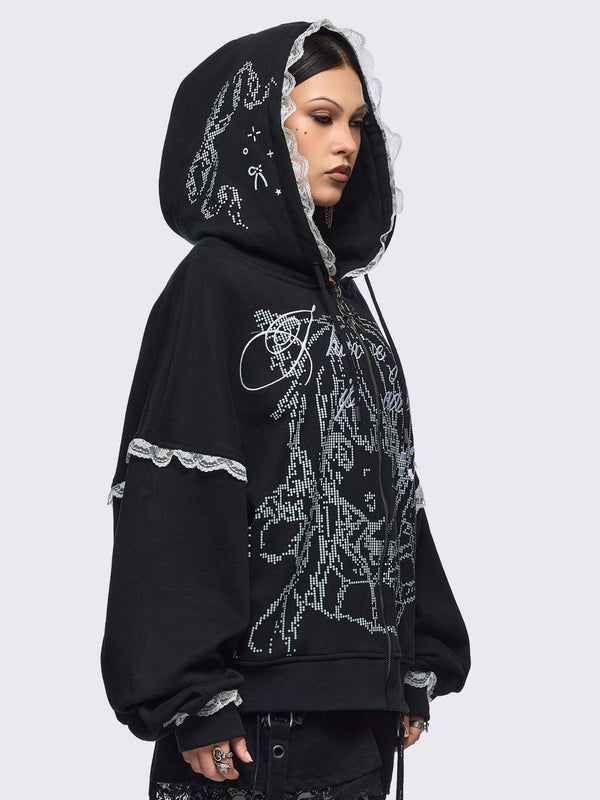 Minga London Ip Address Black Zip Up Hoodie