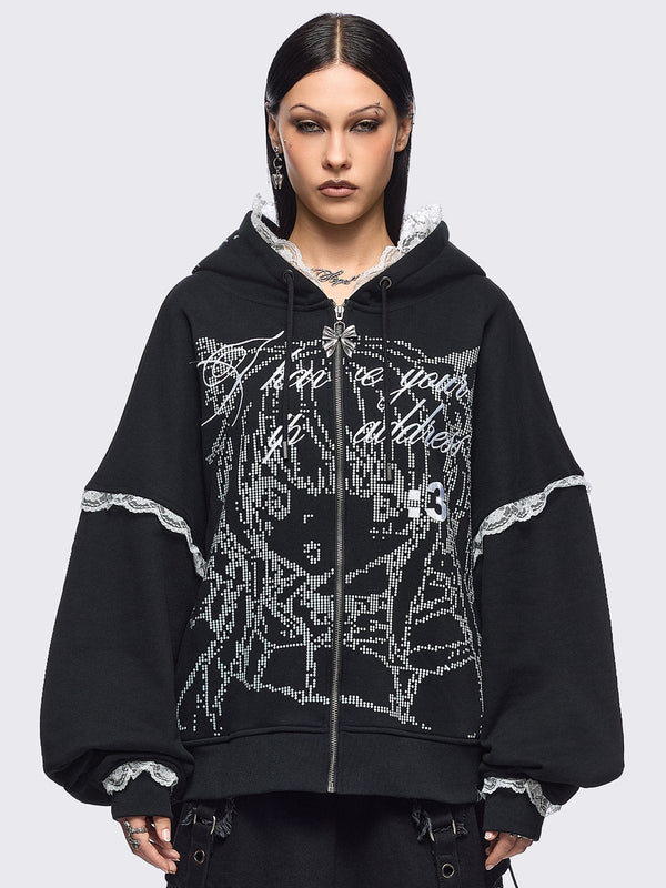 minga london Ip Address Black Zip Up Hoodie