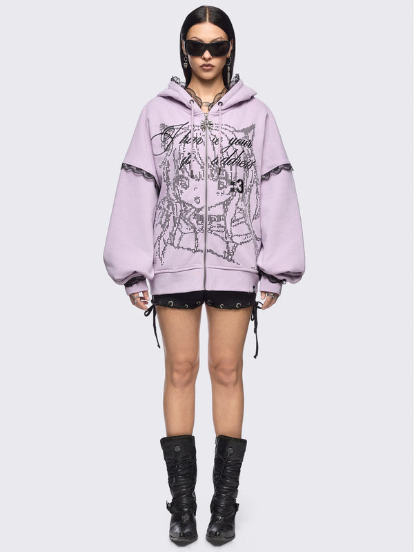 Minga London Ip Address Pink Zip Up Hoodie