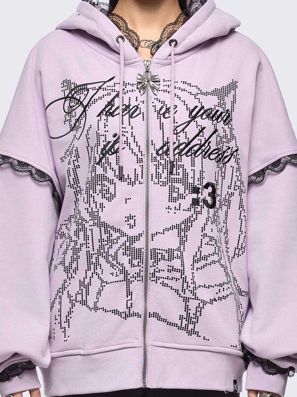 Minga London Ip Address Pink Zip Up Hoodie