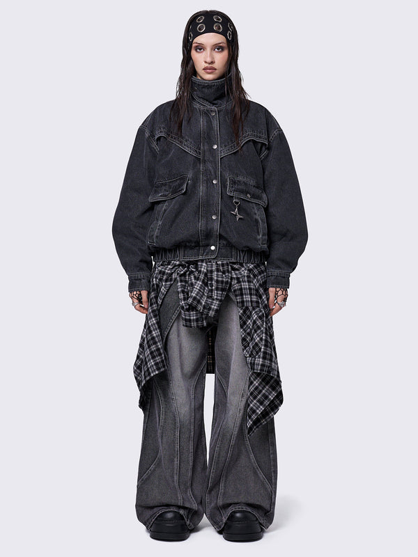 Minga London Joy Black Denim Bomber Jacket