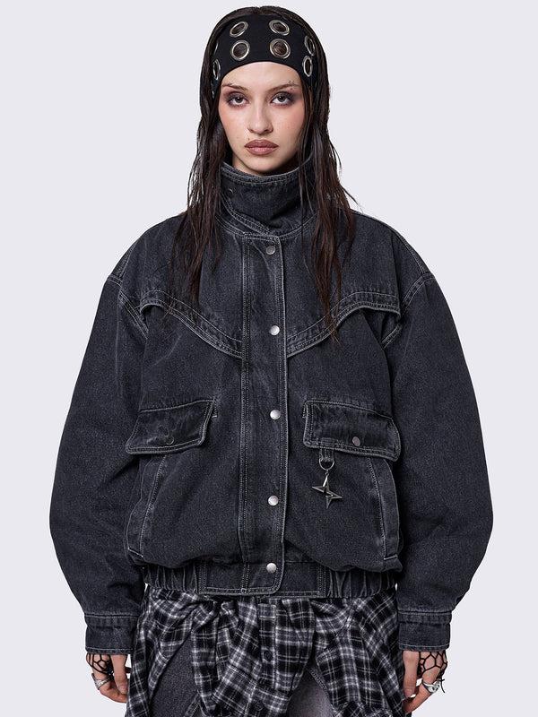 minga london Joy Black Denim Bomber Jacket