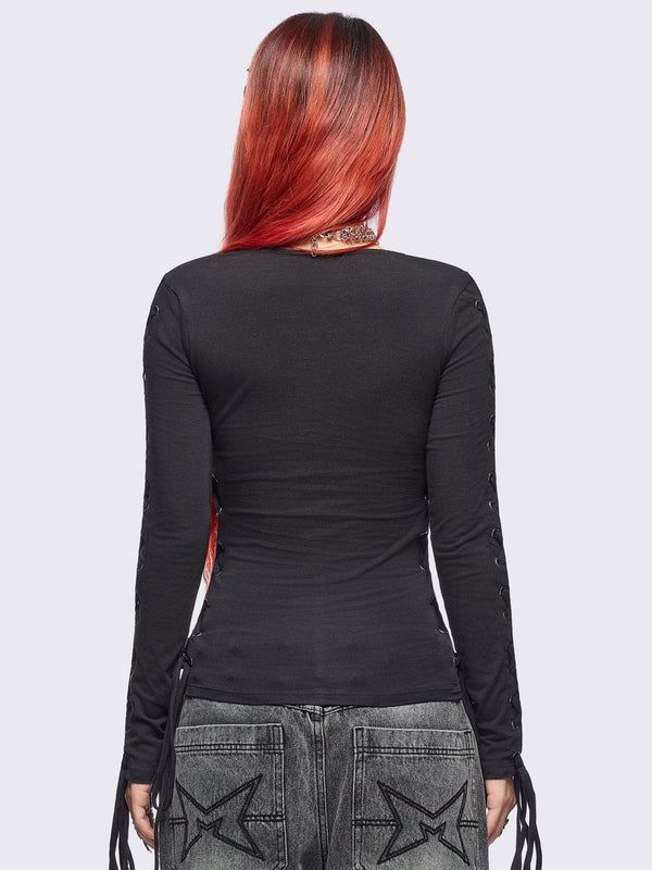 Minga London Khaela Black Lace-Up Top