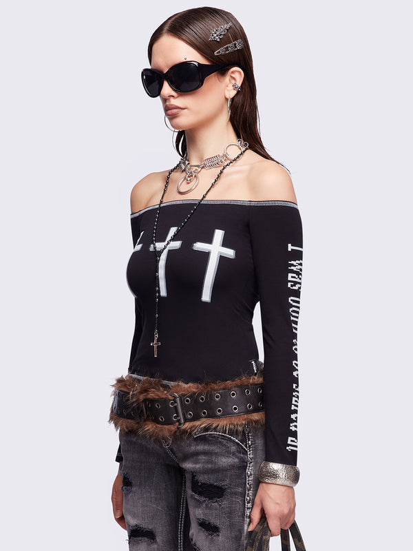 Minga London Look At Me Black Off-Shoulder Top