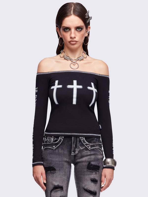 minga london Look at Me Black Off-Shoulder Top