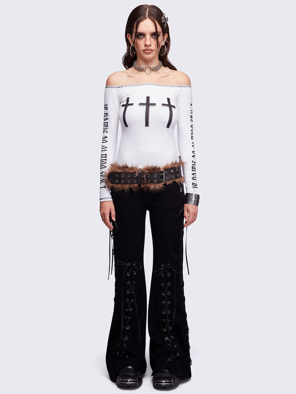 Minga London Look At Me White Off-Shoulder Top