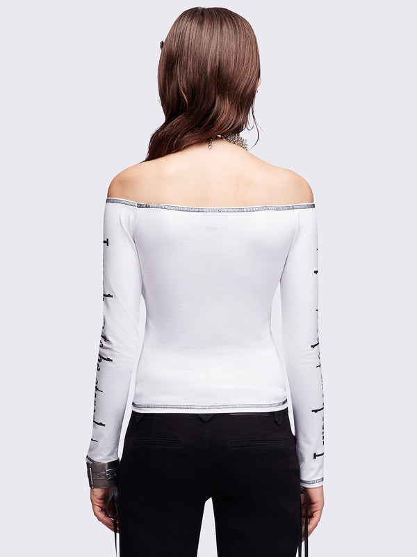 Minga London Look At Me White Off-Shoulder Top