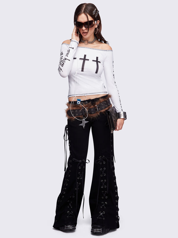 Minga London Look At Me White Off-Shoulder Top