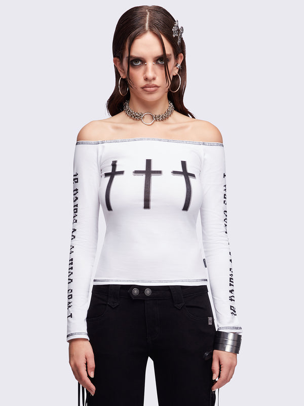 minga london Look at Me White Off-Shoulder Top