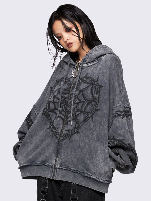 Minga London Love Web Washed Zip Up Hoodie