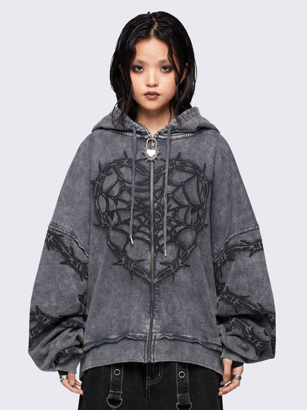 minga london Love Web Washed Zip Up Hoodie