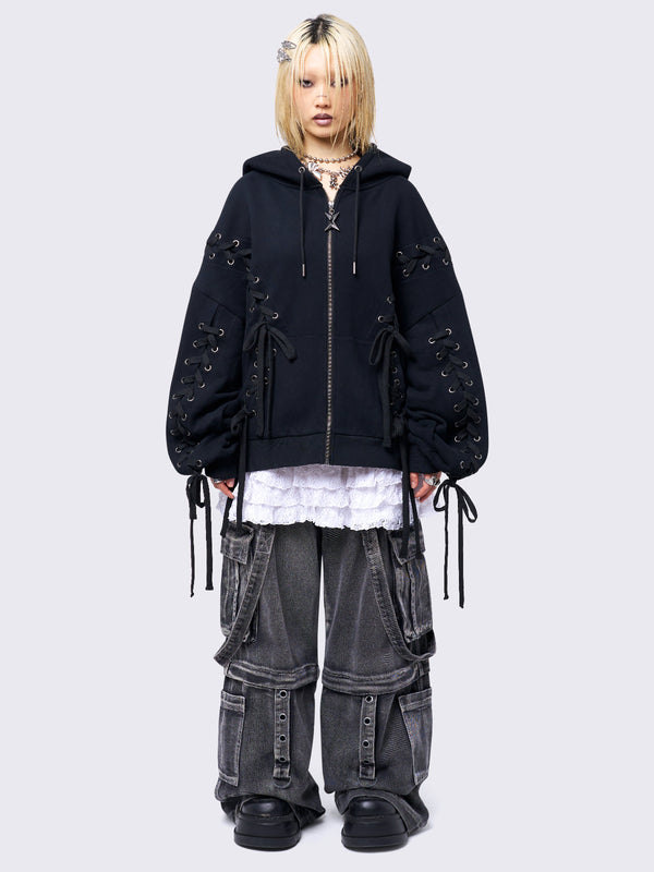 Minga London Mia Black Zip Up Hoodie