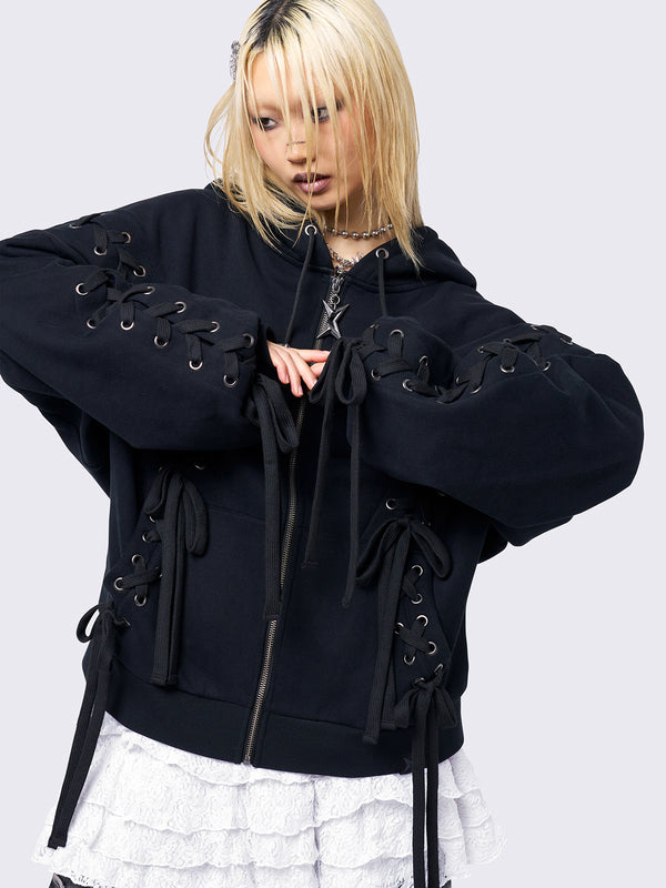 Minga London Mia Black Zip Up Hoodie