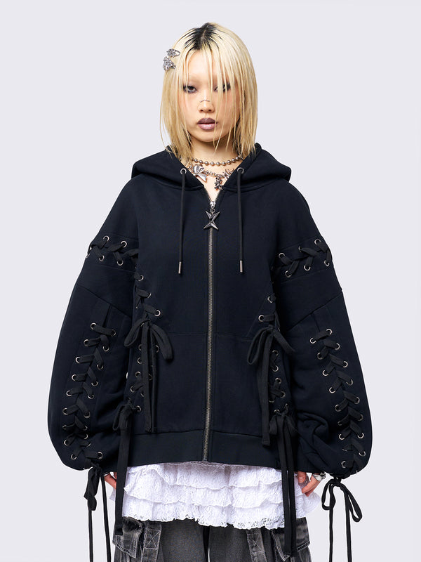 minga london Mia Black Zip Up Hoodie