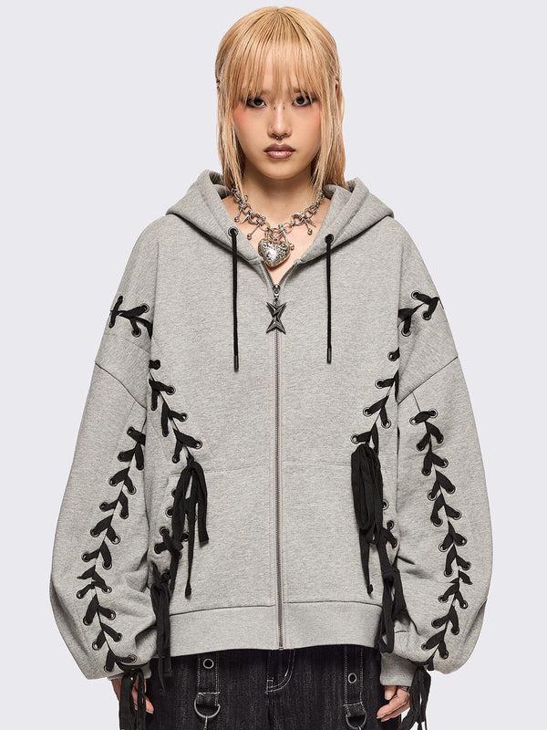 minga london Mia Grey Zip Up Hoodie