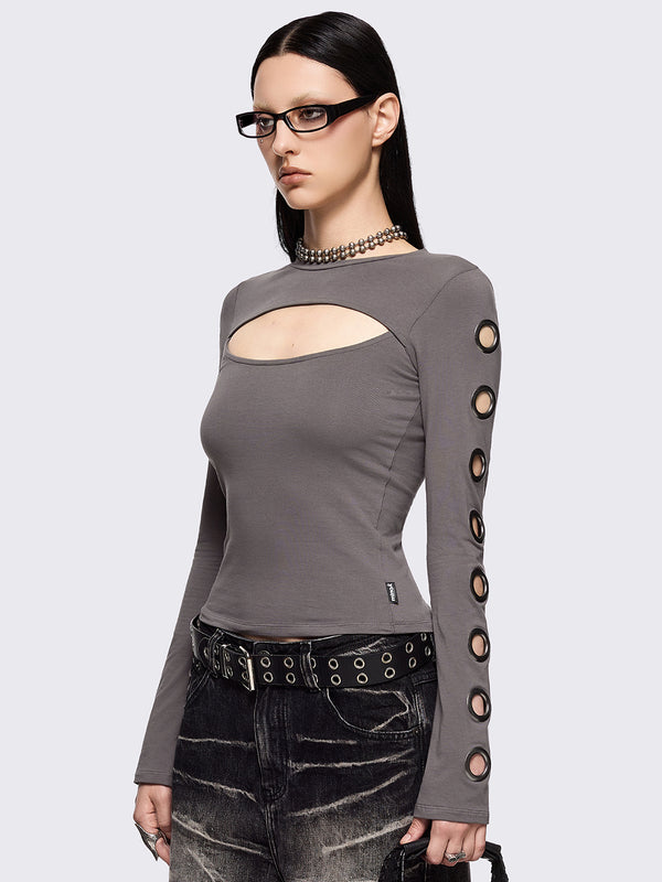 Minga London Moxie Grey Cut-Out Top