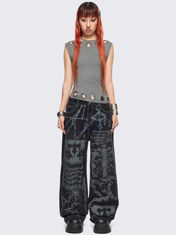 Minga London Paranoia Graphic Baggy Jeans