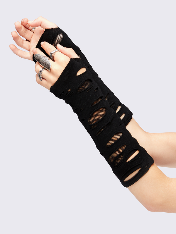 minga london Ripped Fishnet Arm Warmers