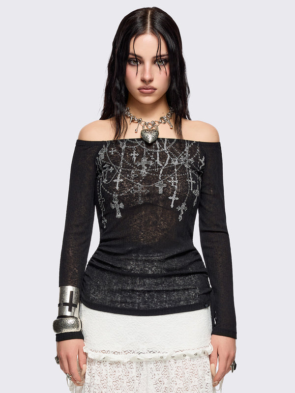 minga london Rosary Off-Shoulder Top