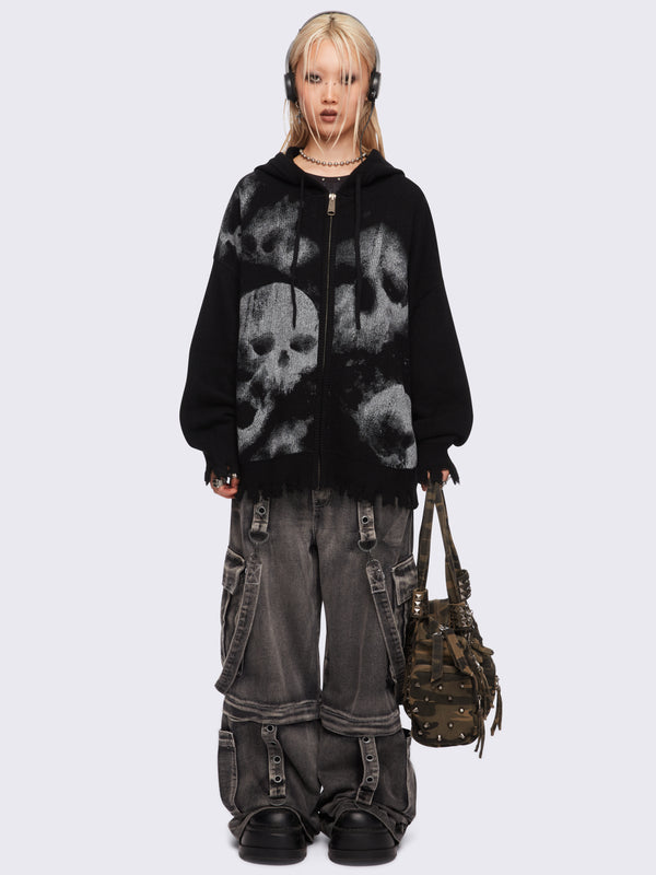 Minga London Skull Crusher Knitted Zip-Up Hoodie