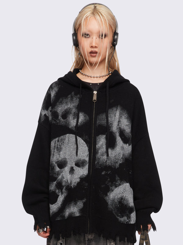minga london Skull Crusher Knitted Zip-Up Hoodie