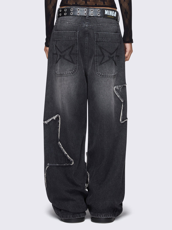 Minga London Starburst Black Baggy Jeans