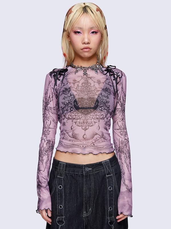 minga london Willa Lace Up Mesh Top