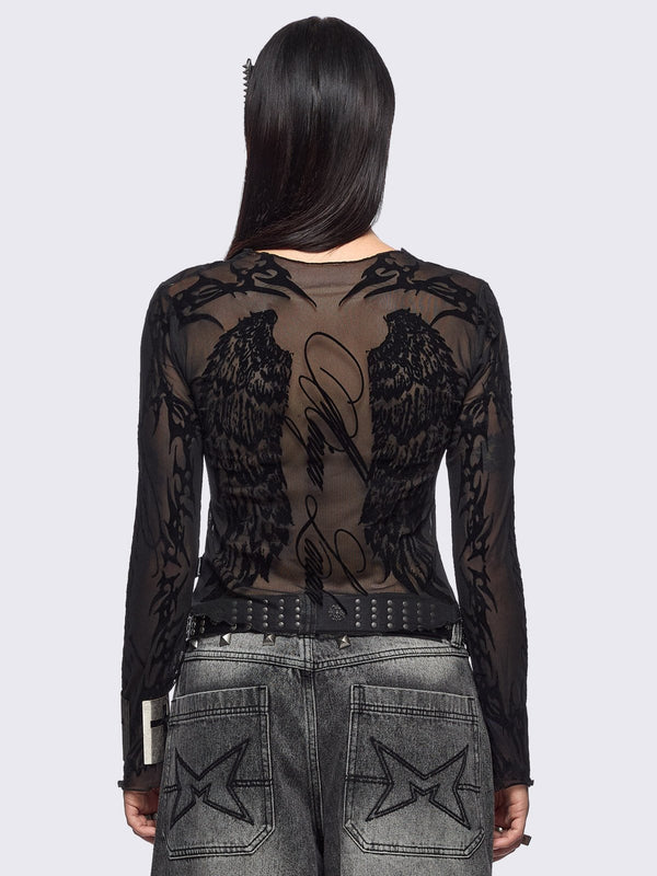 Minga London Wing It Black Mesh Top