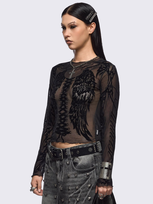 Minga London Wing It Black Mesh Top