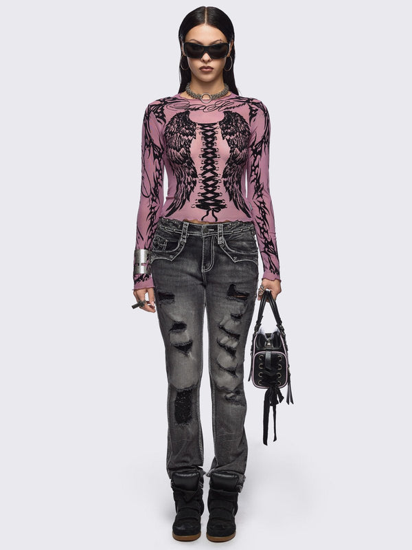 Minga London Wing It Pink Mesh Top