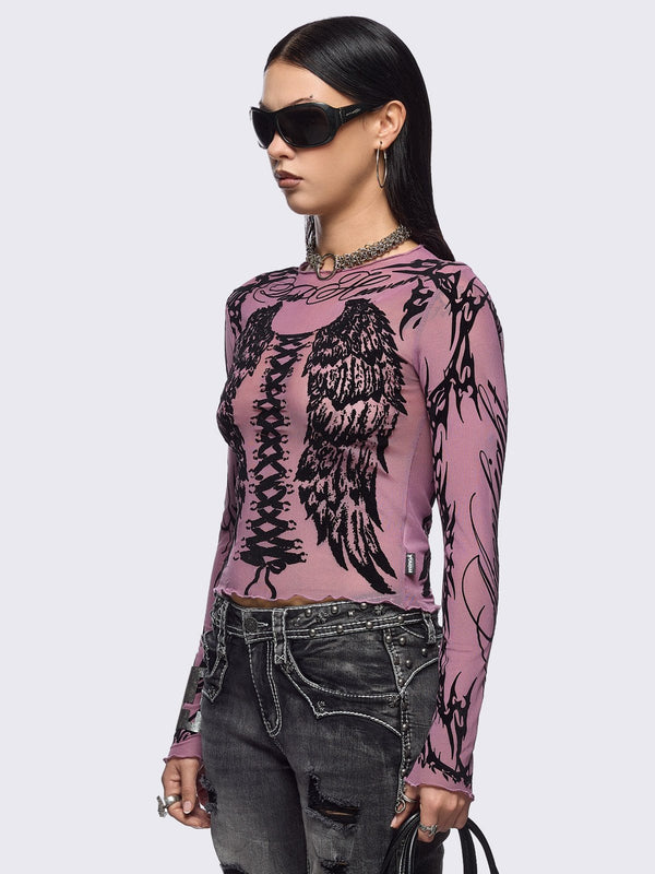 Minga London Wing It Pink Mesh Top