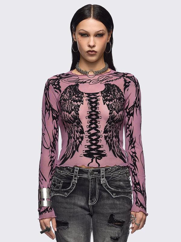 minga london Wing It Pink Mesh Top