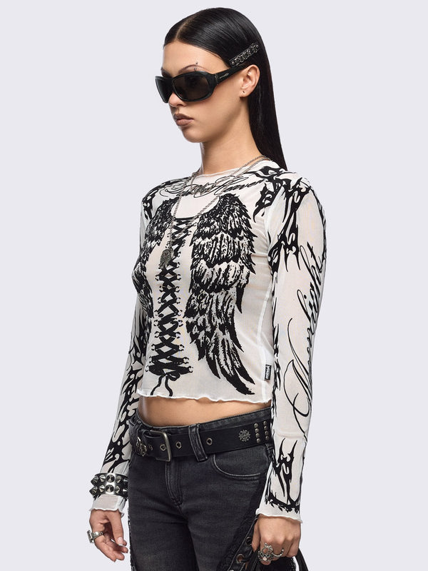 Minga London Wing It White Mesh Top
