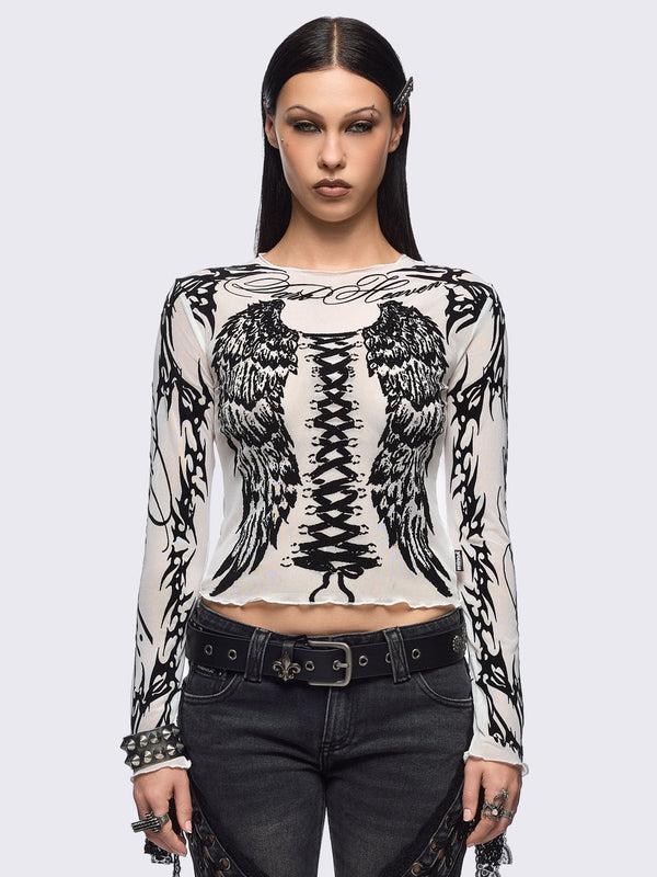 minga london Wing It White Mesh Top