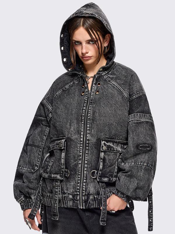 Minga London Zade Denim Bomber Jacket