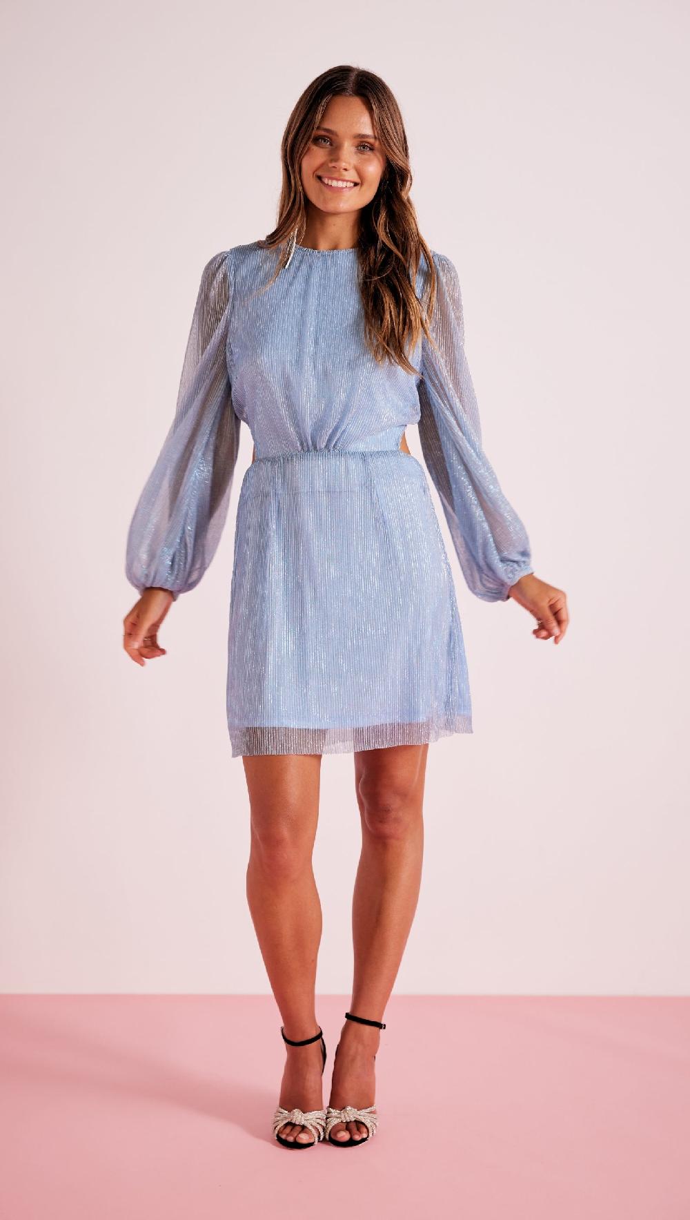 Minkpink Astrid Plisse Tie Back Mini Dress Blue - Final Sale