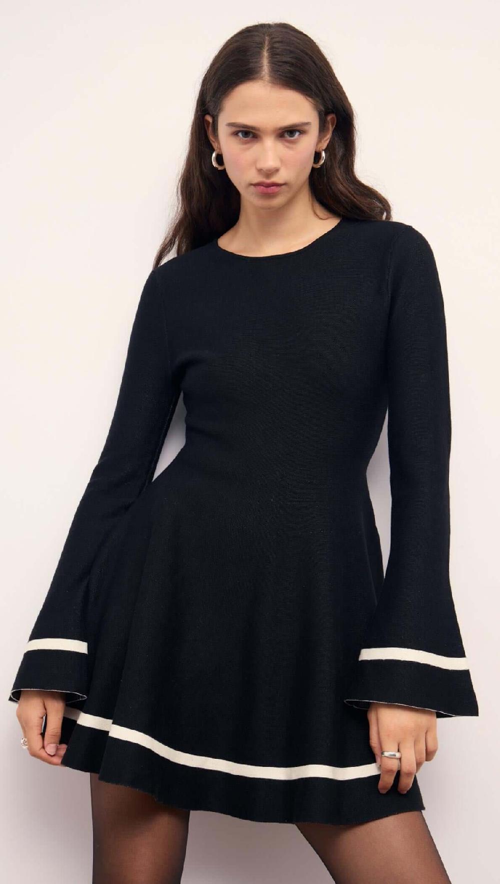 minkpink Black Peplum Knit Mini Dress With Contract Trim