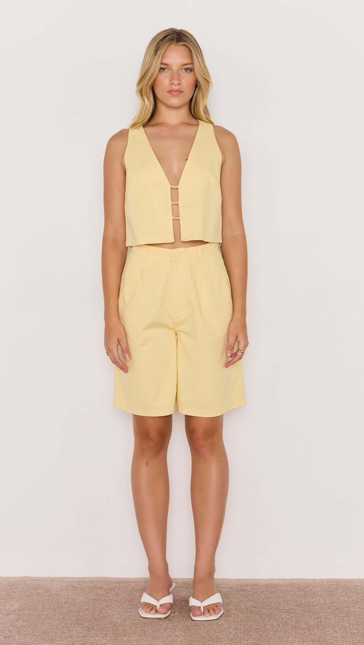 Minkpink Butter Yellow Linen Crop Top With Bead Detail