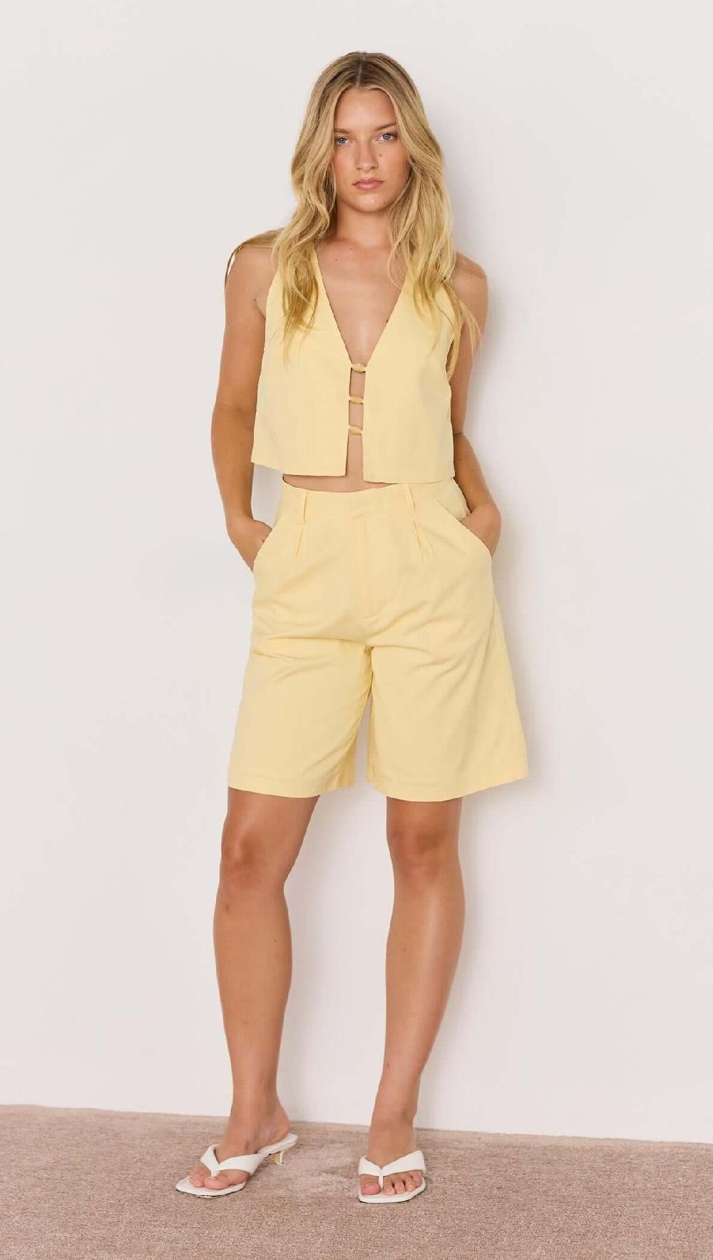 minkpink Butter Yellow Linen High-Waist Bermuda Short