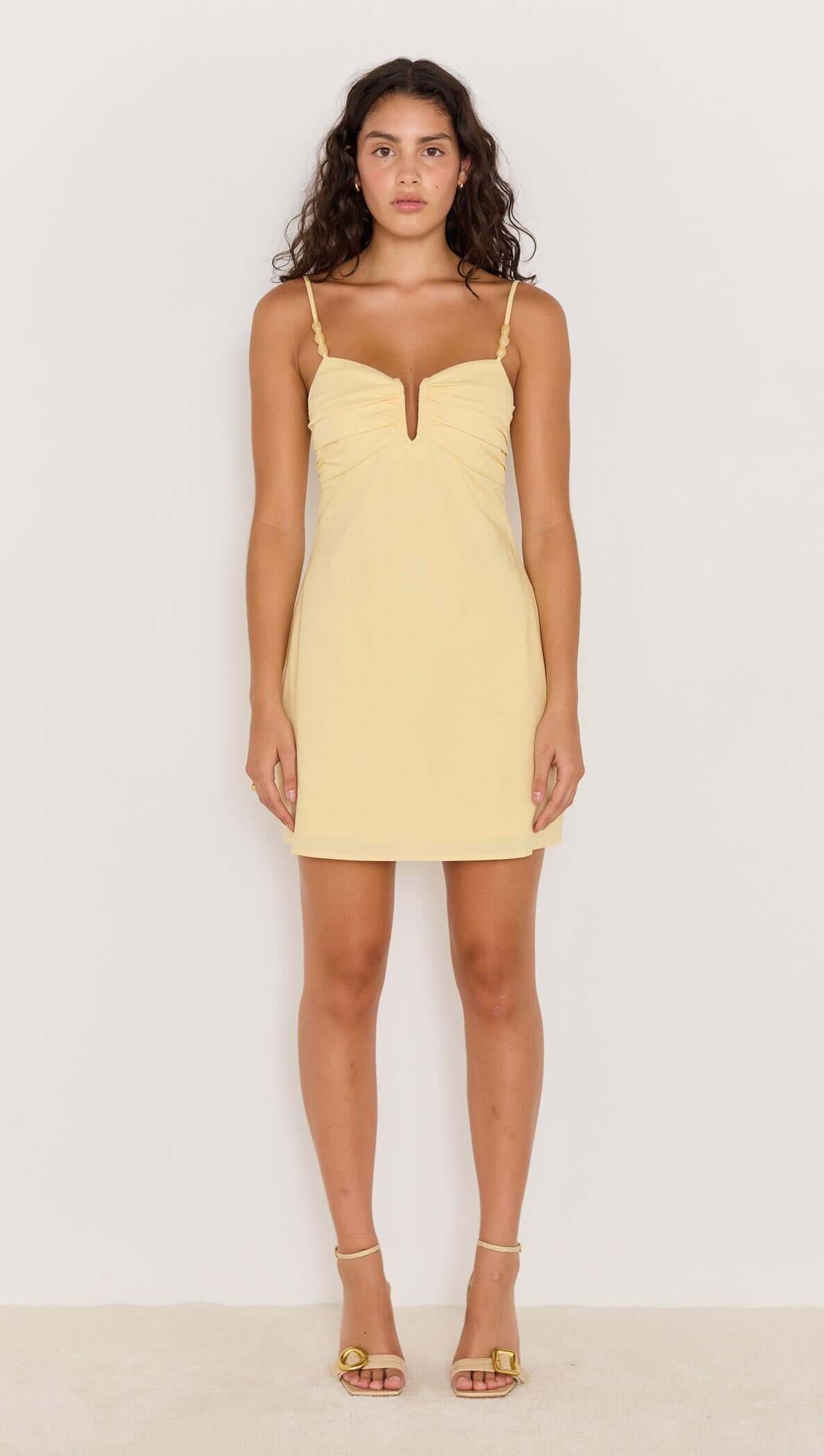 Minkpink Butter Yellow Linen Mini Dress With Bead Detail