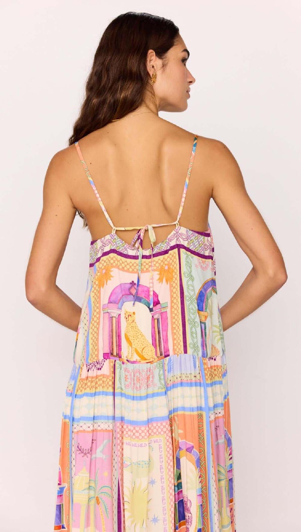 Minkpink Dropped-Waist Strappy Midi Dress In Multicolour Print