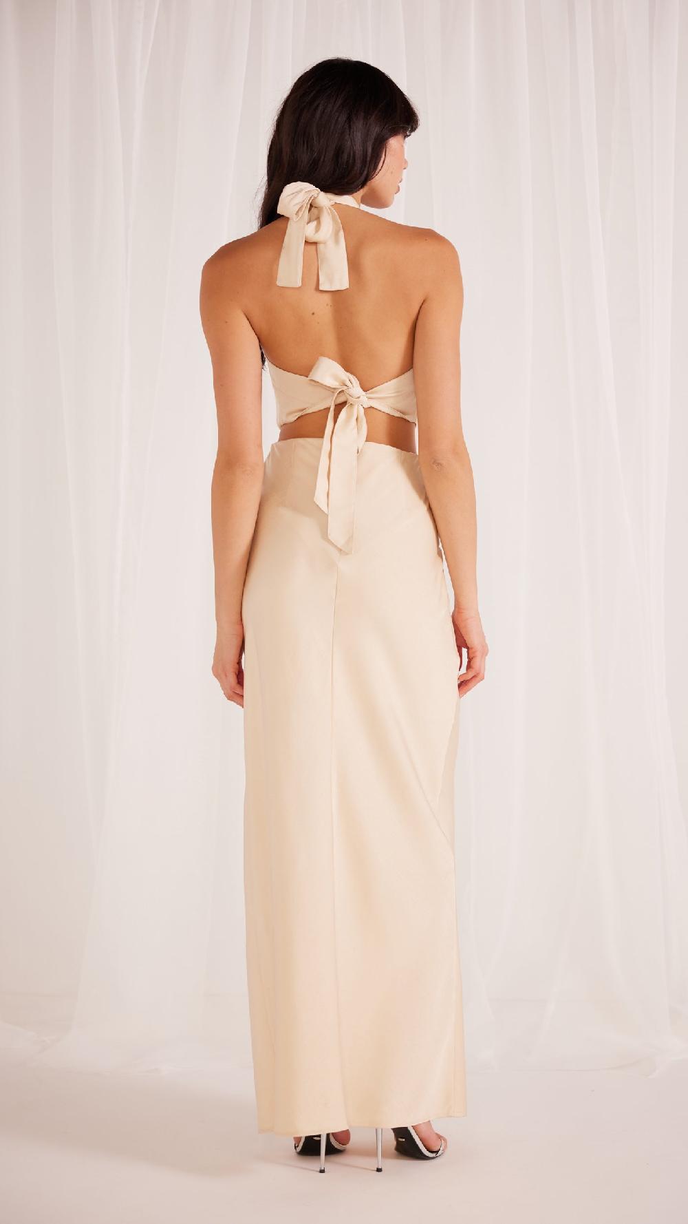 Minkpink Finlay Satin Halter Gown Champagne - Final Sale