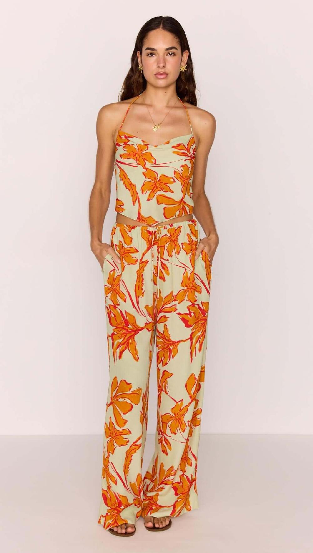 minkpink Green & Orange Floral Drawstring Wide Leg Pant
