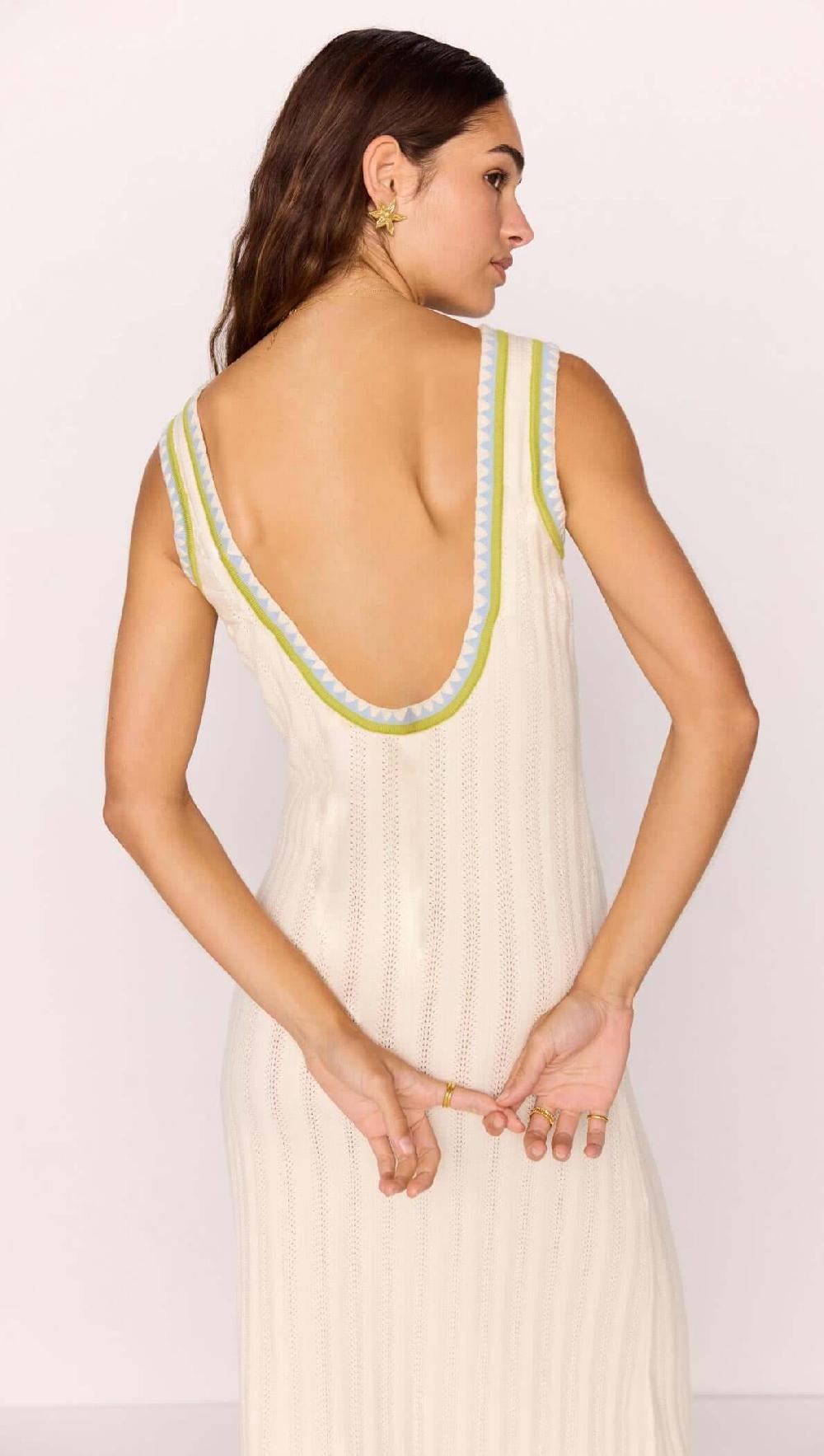 Minkpink Knit Midi Dress In White With Contrast Green Trim