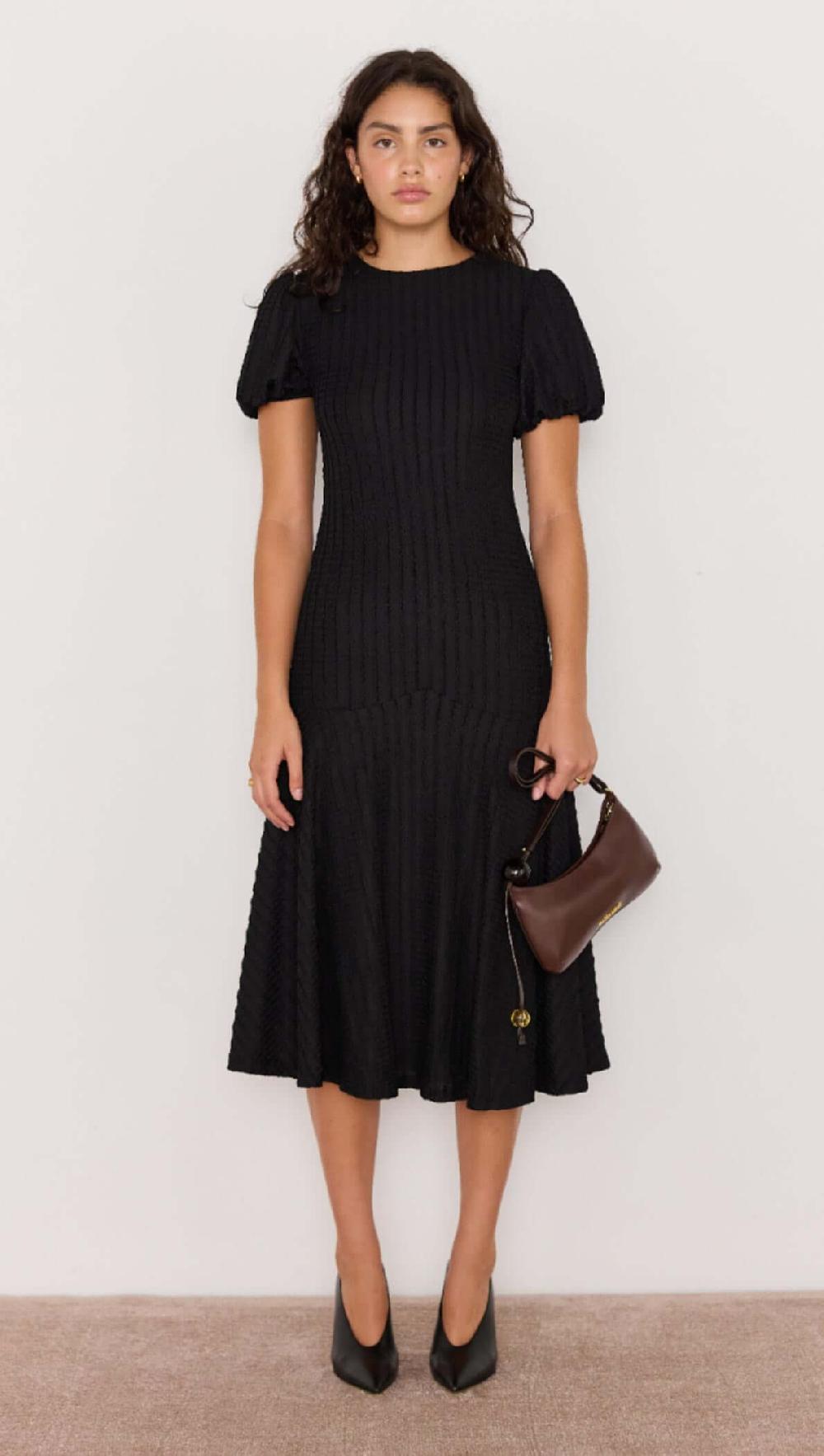 minkpink Anais Drop Waist Midi Dress - Black