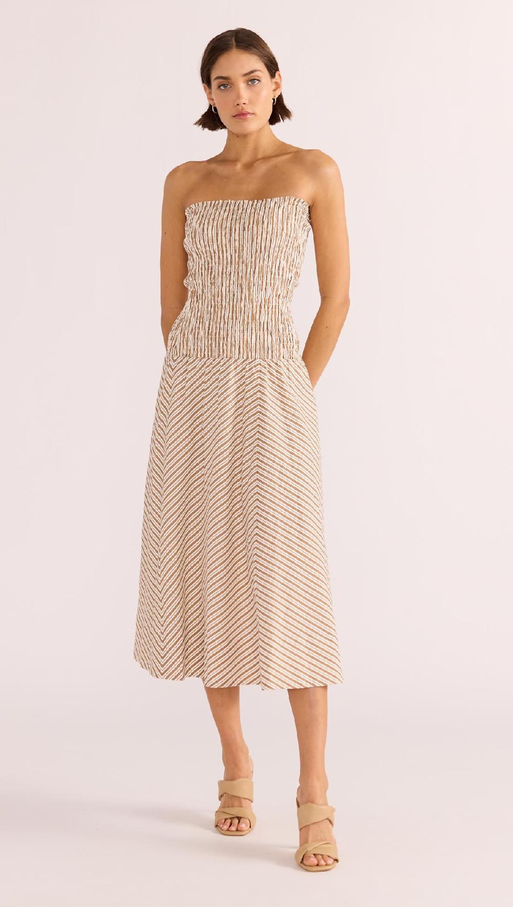 minkpink Artemis Shirred Bandeau Midi Dress