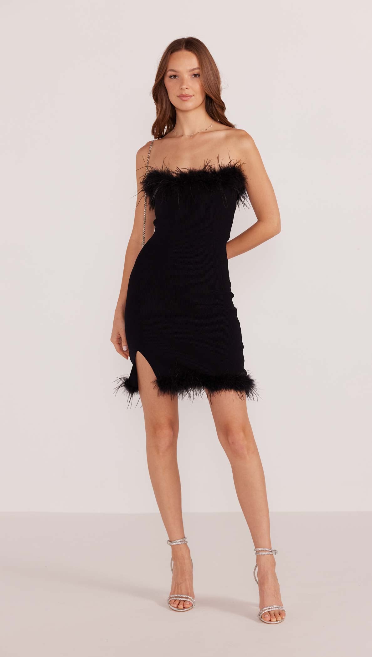 minkpink Aster Feather Trim Mini Dress